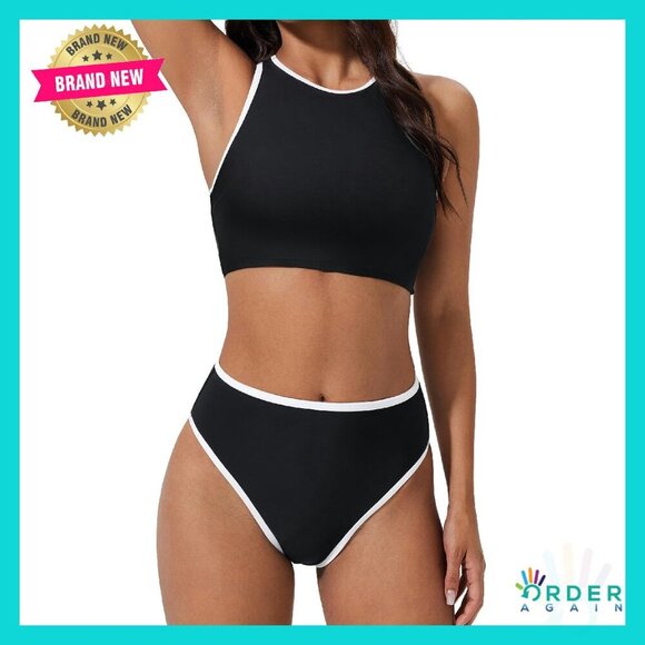 Other - High Waisted Retro Sporty Bikini Set Adjustable Straps Removable Padding
